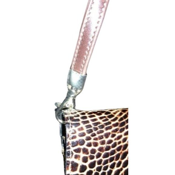 Due Fratelli Genuine Leather Crocodile Pattern Crossbody Purse Brown/Beige Snap - Picture 8 of 8